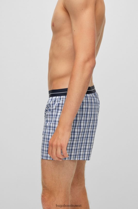 4TFNJN3455 أزرق غامق Hugo Boss حزمة من قطعتين من شورتات البيجامة القطنية مع أحزمة خصر تحمل شعار Hugo باللون الأزرق الداكن