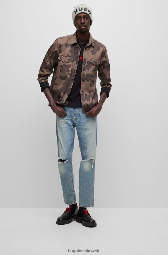 4TFNJN3457 أسود Hugo Boss قميص بولو من قطن بيكيه © بقصة ضيقة مع شعار هوغو باللون الأسود