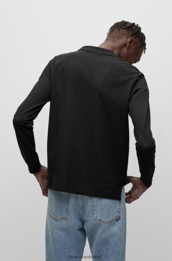 4TFNJN3457 أسود Hugo Boss قميص بولو من قطن بيكيه © بقصة ضيقة مع شعار هوغو باللون الأسود
