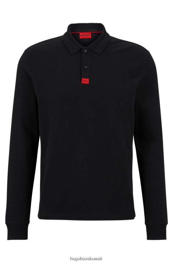 4TFNJN3457 أسود Hugo Boss قميص بولو من قطن بيكيه © بقصة ضيقة مع شعار هوغو باللون الأسود