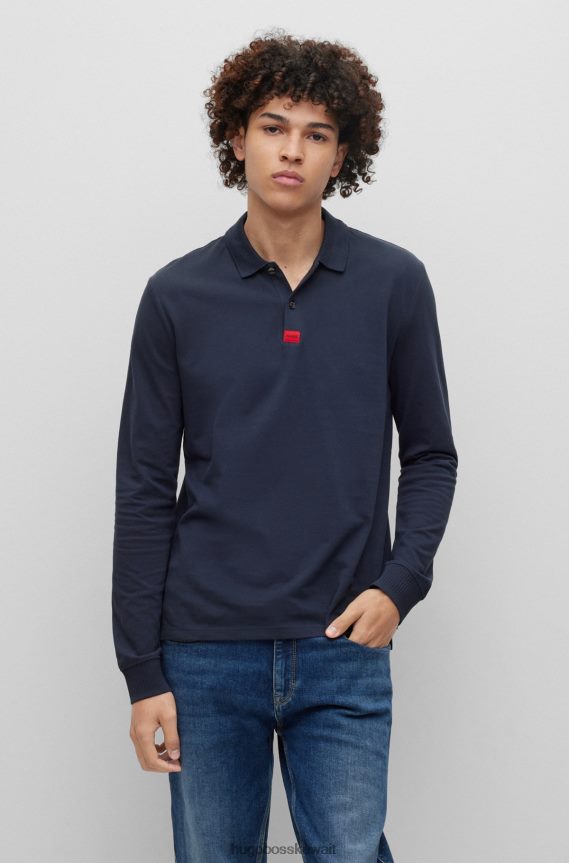 4TFNJN3458 أزرق غامق Hugo Boss قميص بولو بقصّة ضيقة من قطن بيكيه© من هوغو باللون الأزرق الداكن مع ملصق الشعار