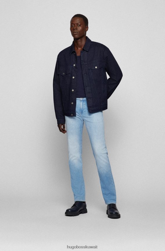 4TFNJN3460 أزرق فاتح Hugo Boss جينز هوغو ذو قصة ضيقة باللون الأزرق من قماش الدنيم الإيطالي بلمسة الكشمير باللون الأزرق الفاتح