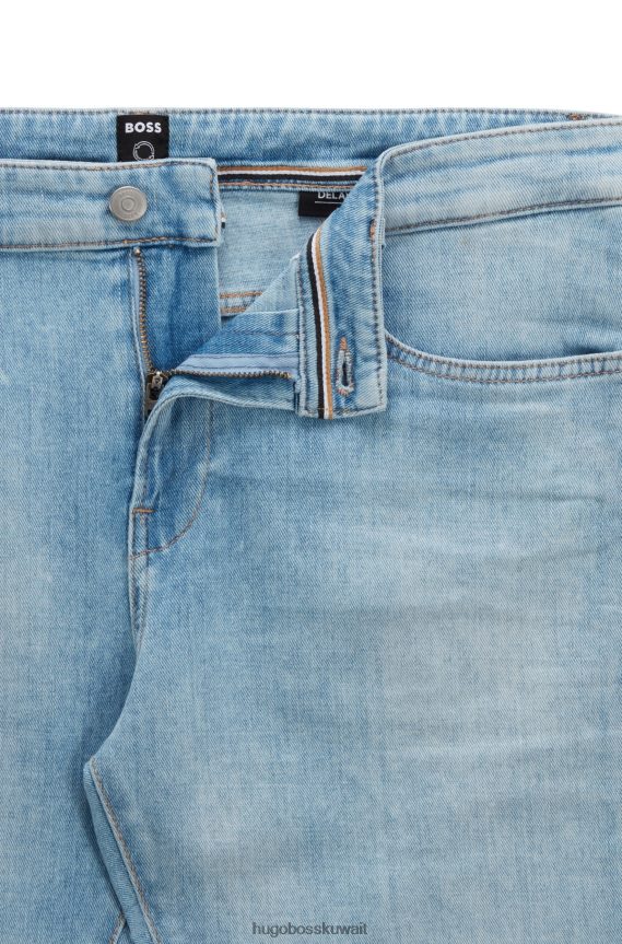 4TFNJN3460 أزرق فاتح Hugo Boss جينز هوغو ذو قصة ضيقة باللون الأزرق من قماش الدنيم الإيطالي بلمسة الكشمير باللون الأزرق الفاتح