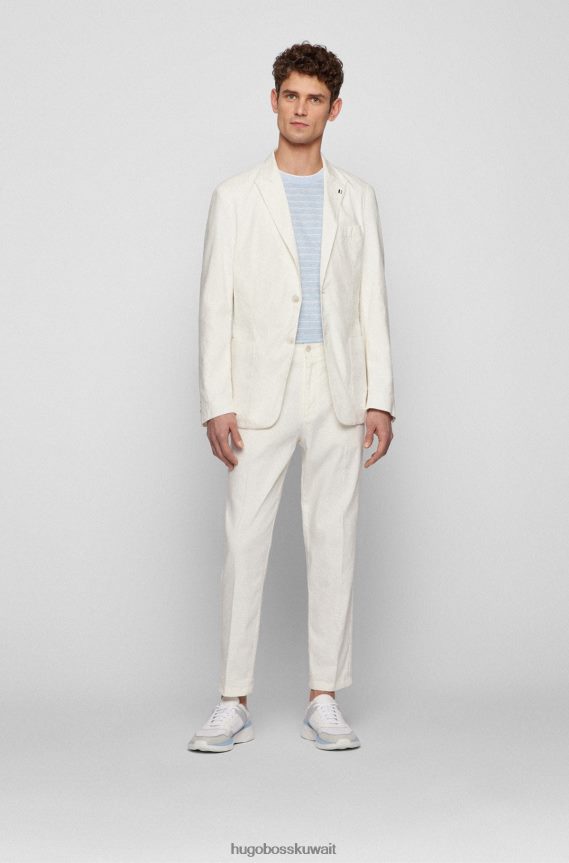 4TFNJN3461 أزرق فاتح Hugo Boss تي شيرت مخطط من القطن والكتان باللون الأزرق الفاتح من هوغو