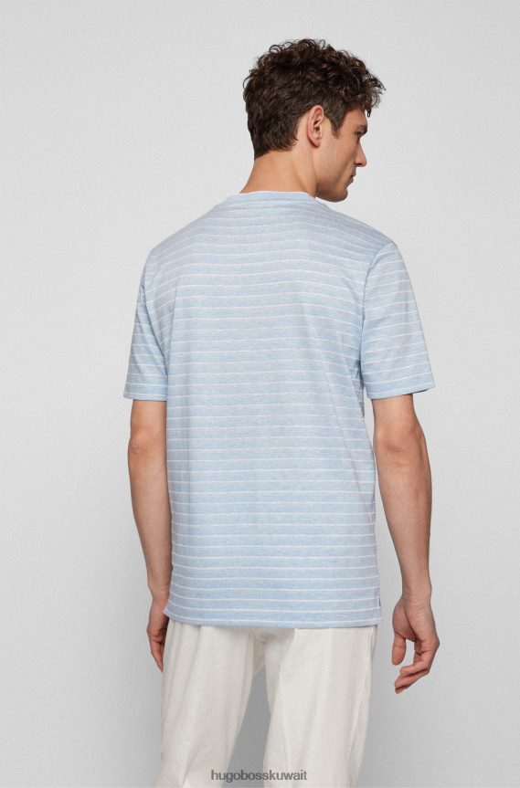 4TFNJN3461 أزرق فاتح Hugo Boss تي شيرت مخطط من القطن والكتان باللون الأزرق الفاتح من هوغو