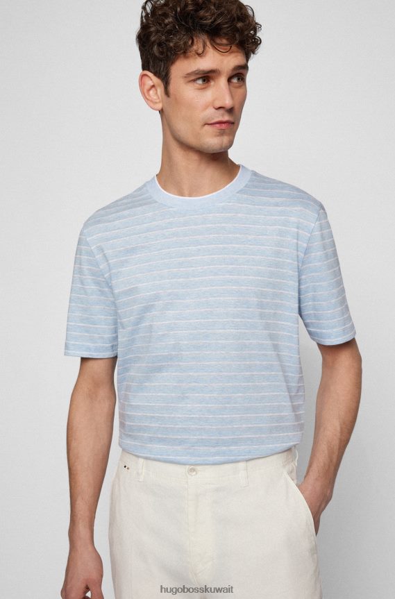 4TFNJN3461 أزرق فاتح Hugo Boss تي شيرت مخطط من القطن والكتان باللون الأزرق الفاتح من هوغو