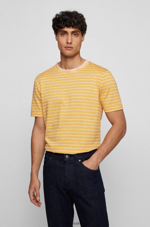 4TFNJN3462 أصفر Hugo Boss تي شيرت أصفر مخطط من القطن والكتان هوغو