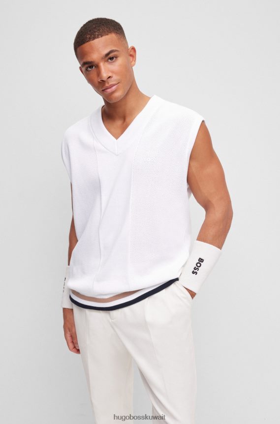 4TFNJN3463 أبيض Hugo Boss سترة بدون أكمام من X Matteo Berrettini من القطن الخالص مع تفاصيل مخططة