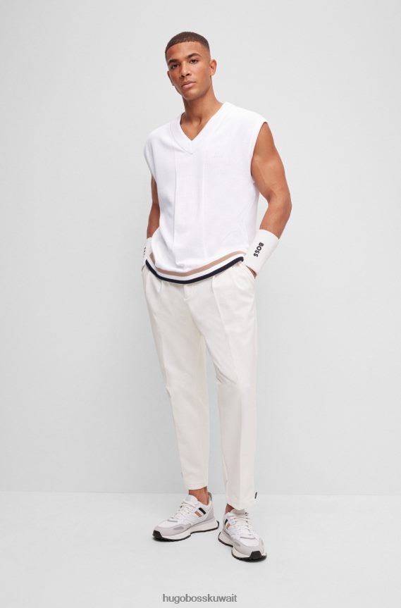 4TFNJN3463 أبيض Hugo Boss سترة بدون أكمام من X Matteo Berrettini من القطن الخالص مع تفاصيل مخططة