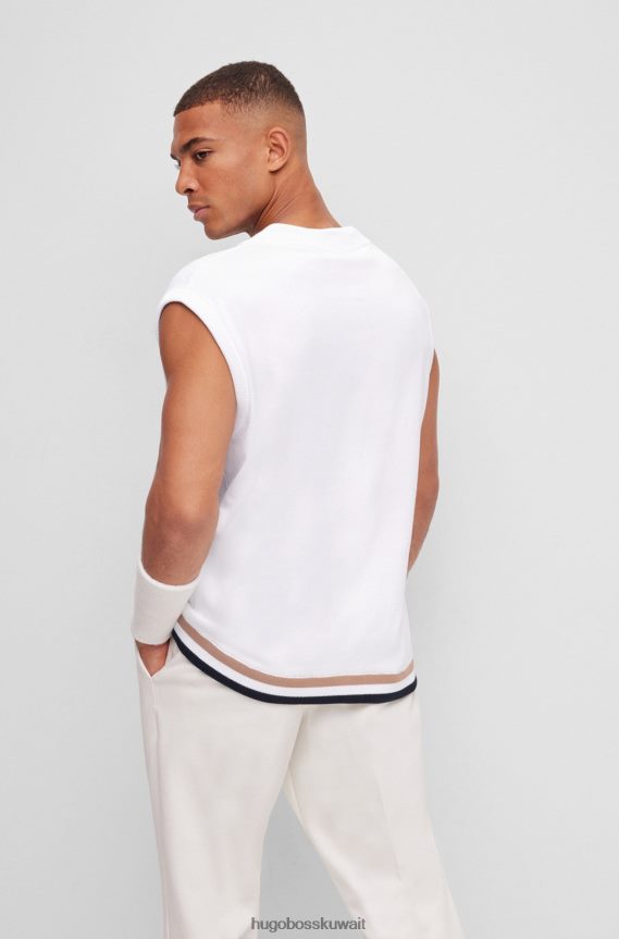 4TFNJN3463 أبيض Hugo Boss سترة بدون أكمام من X Matteo Berrettini من القطن الخالص مع تفاصيل مخططة