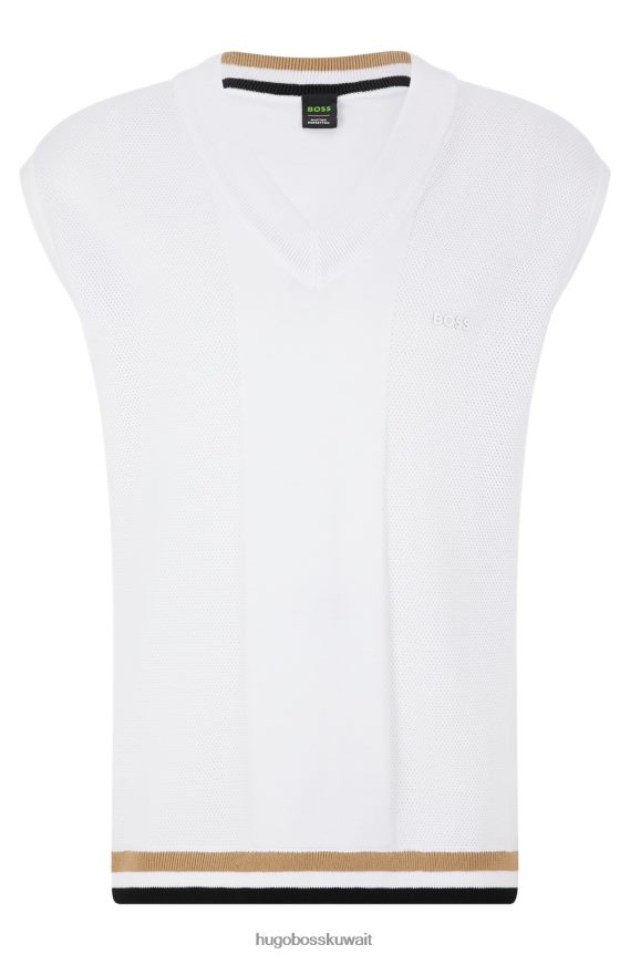 4TFNJN3463 أبيض Hugo Boss سترة بدون أكمام من X Matteo Berrettini من القطن الخالص مع تفاصيل مخططة