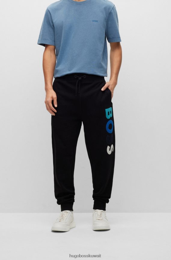 4TFNJN3468 أسود Hugo Boss سروال رياضي من قطن تيري مع شعار هوغو من الصوف باللون الأسود