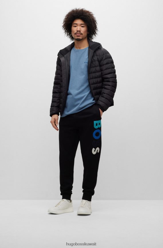 4TFNJN3468 أسود Hugo Boss سروال رياضي من قطن تيري مع شعار هوغو من الصوف باللون الأسود