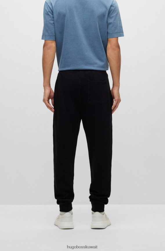 4TFNJN3468 أسود Hugo Boss سروال رياضي من قطن تيري مع شعار هوغو من الصوف باللون الأسود