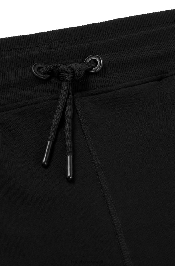 4TFNJN3468 أسود Hugo Boss سروال رياضي من قطن تيري مع شعار هوغو من الصوف باللون الأسود