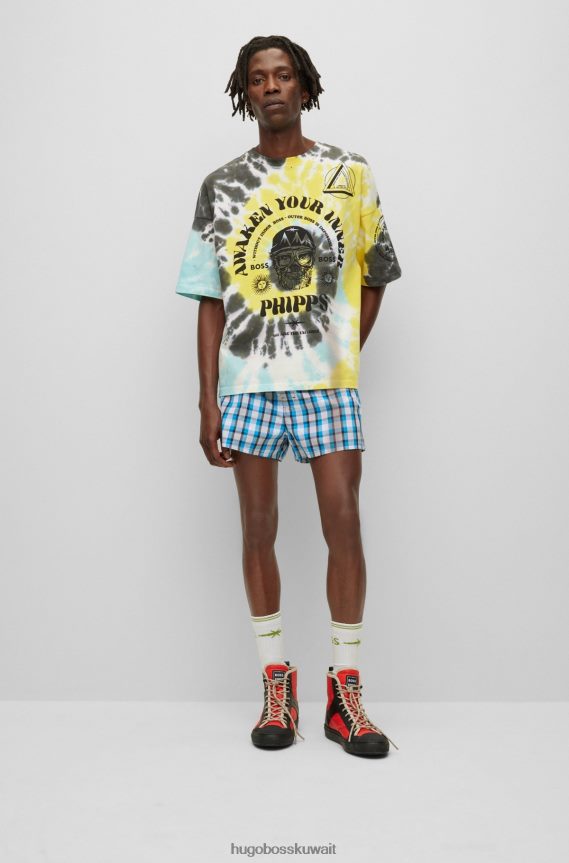 4TFNJN3479 الفيروز Hugo Boss شورت بيجامة من قماش البوبلين القطني Hugo x phipps مصنوع من مواد متبقية مُعاد استخدامها