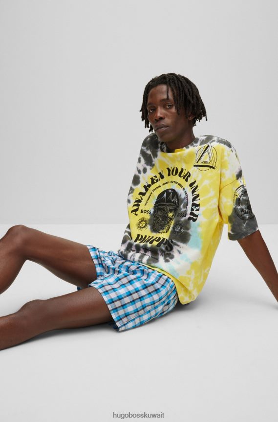 4TFNJN3479 الفيروز Hugo Boss شورت بيجامة من قماش البوبلين القطني Hugo x phipps مصنوع من مواد متبقية مُعاد استخدامها