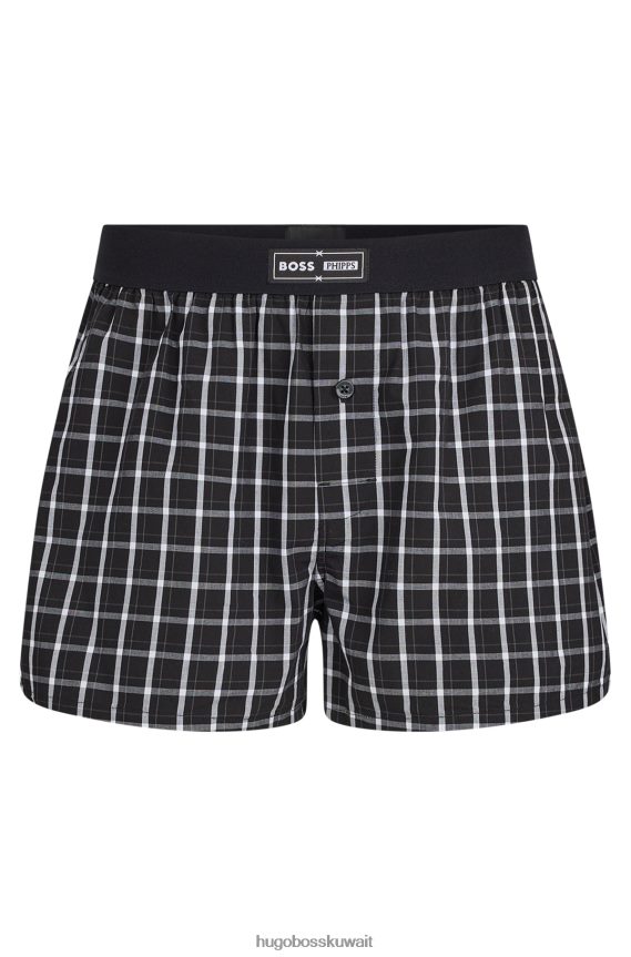 4TFNJN3480 أسود Hugo Boss شورت بيجامة من قطن البوبلين من phipps مصنوع من مواد متبقية مُعاد استخدامها