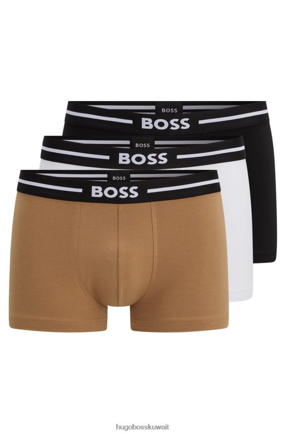 4TFNJN3481 أسود/أبيض/بيج Hugo Boss Hugo حزمة من ثلاثة سراويل من القطن المطاطي باللون الأسود مع أحزمة خصر تحمل الشعار