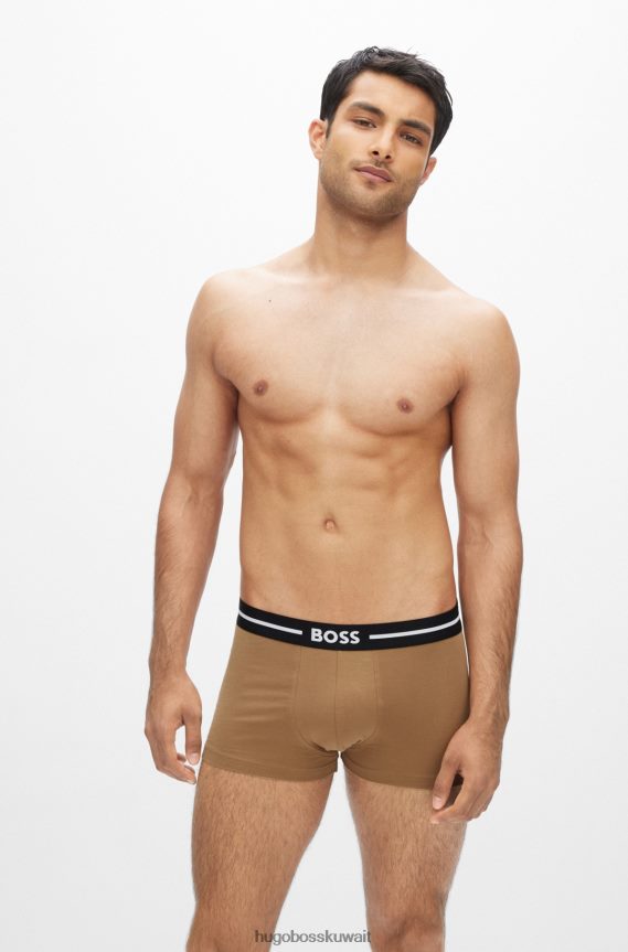 4TFNJN3481 أسود/أبيض/بيج Hugo Boss Hugo حزمة من ثلاثة سراويل من القطن المطاطي باللون الأسود مع أحزمة خصر تحمل الشعار