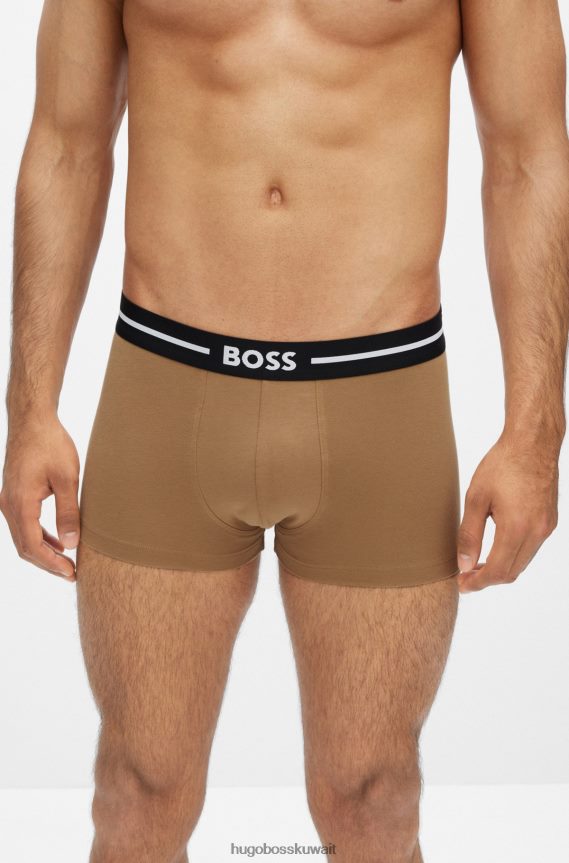 4TFNJN3481 أسود/أبيض/بيج Hugo Boss Hugo حزمة من ثلاثة سراويل من القطن المطاطي باللون الأسود مع أحزمة خصر تحمل الشعار