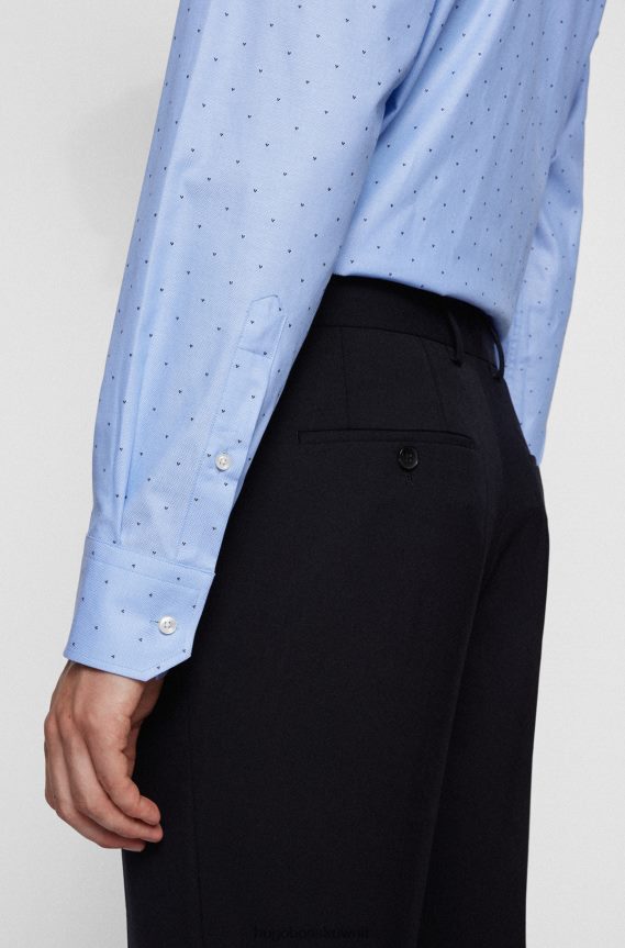 4TFNJN3482 أزرق فاتح Hugo Boss قميص Hugo بقصة عادية من القطن المرن باللون الأزرق الفاتح