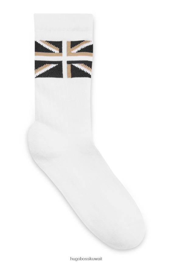 4TFNJN3484 أبيض Hugo Boss جوارب بيضاء ربع طول مع Union Jack وعلامة Hugo التجارية