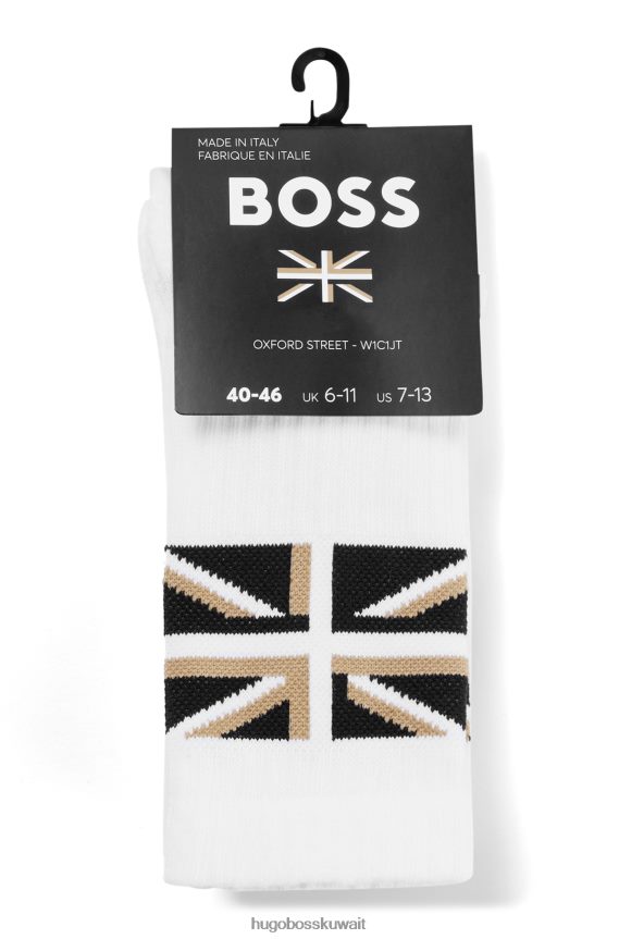 4TFNJN3484 أبيض Hugo Boss جوارب بيضاء ربع طول مع Union Jack وعلامة Hugo التجارية
