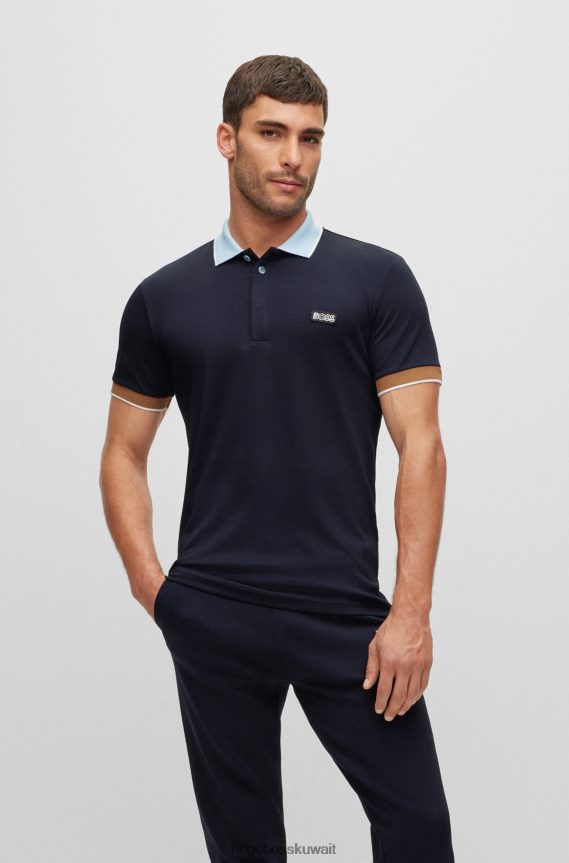 4TFNJN3486 أزرق غامق Hugo Boss قميص بولو بقصة ضيقة من قطن هوغو المتشابك باللون الأزرق الداكن مع رقعة الشعار
