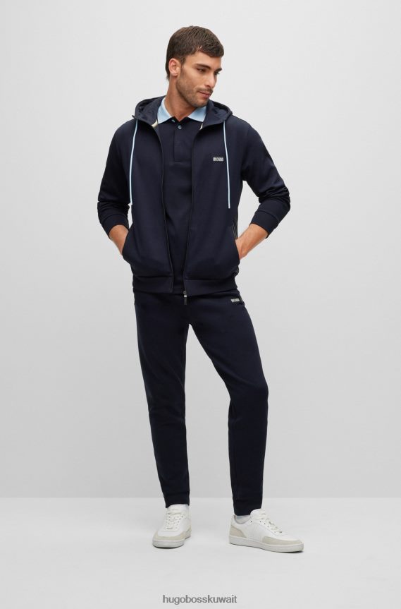 4TFNJN3486 أزرق غامق Hugo Boss قميص بولو بقصة ضيقة من قطن هوغو المتشابك باللون الأزرق الداكن مع رقعة الشعار