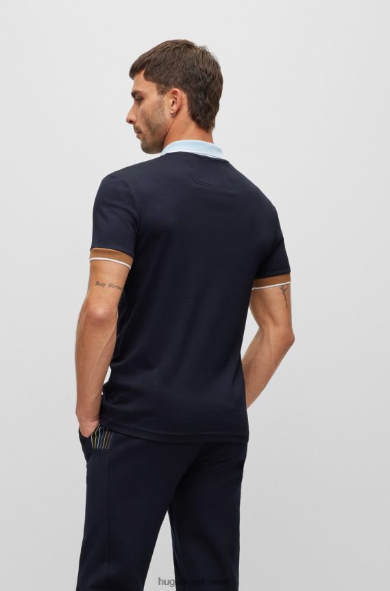 4TFNJN3486 أزرق غامق Hugo Boss قميص بولو بقصة ضيقة من قطن هوغو المتشابك باللون الأزرق الداكن مع رقعة الشعار