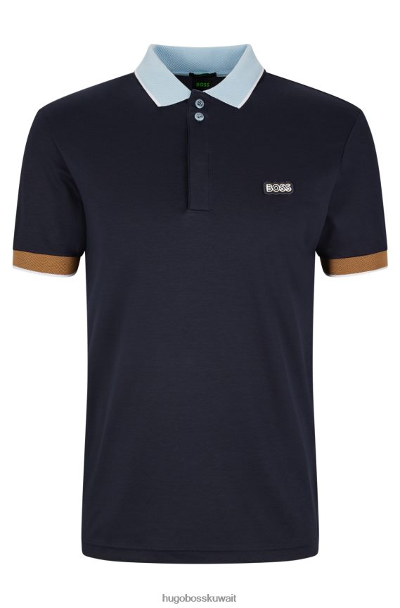 4TFNJN3486 أزرق غامق Hugo Boss قميص بولو بقصة ضيقة من قطن هوغو المتشابك باللون الأزرق الداكن مع رقعة الشعار
