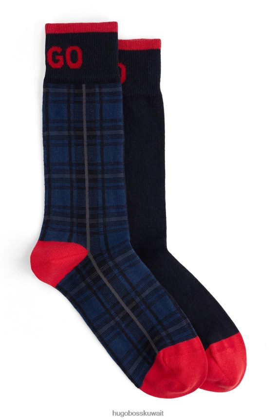 4TFNJN3488 أزرق غامق Hugo Boss Hugo - حزمة من قطعتين من الجوارب ذات الطول العادي مع علامة تجارية جريئة باللون الأزرق الداكن