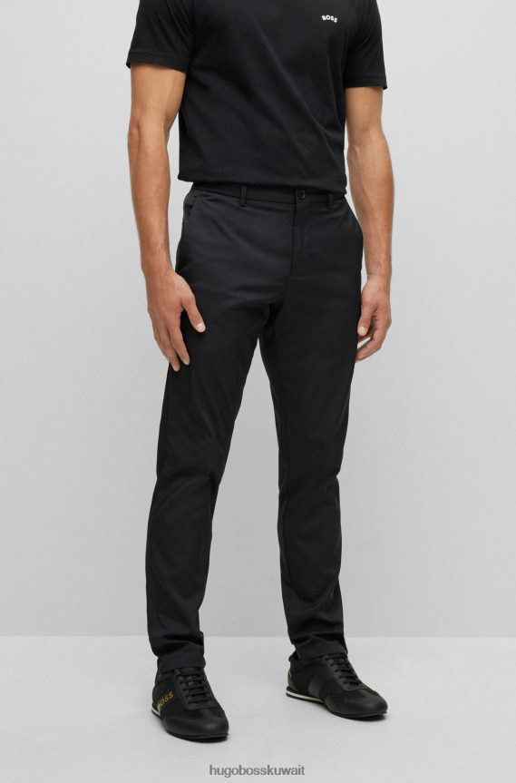 4TFNJN3490 أسود Hugo Boss بنطال أسود بقصة ضيقة مصنوع من نسيج التويل المقاوم للماء