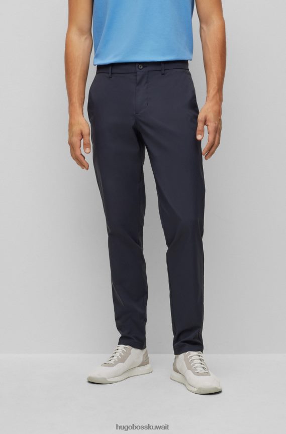 4TFNJN3492 أزرق غامق Hugo Boss بنطلون هيوغو بقصة ضيقة باللون الأزرق الداكن، مصنوع من نسيج قطني مقاوم للماء