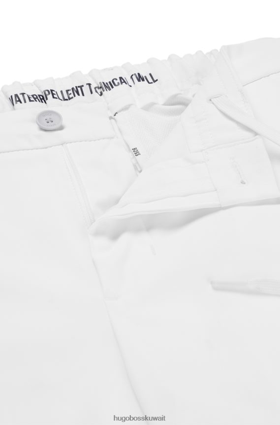 4TFNJN3493 أبيض Hugo Boss بنطلون هوغو أبيض بقصة ضيقة مصنوع من نسيج قطني مقاوم للماء