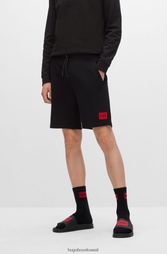 4TFNJN3494 أسود Hugo Boss شورت Hugo من قطن تيري الفرنسي مع علامة شعار حمراء باللون الأسود