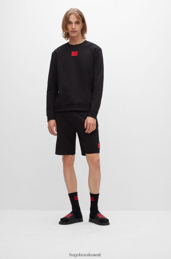 4TFNJN3494 أسود Hugo Boss شورت Hugo من قطن تيري الفرنسي مع علامة شعار حمراء باللون الأسود
