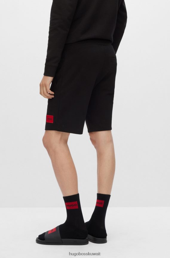 4TFNJN3494 أسود Hugo Boss شورت Hugo من قطن تيري الفرنسي مع علامة شعار حمراء باللون الأسود