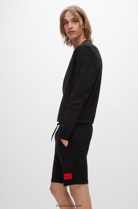 4TFNJN3494 أسود Hugo Boss شورت Hugo من قطن تيري الفرنسي مع علامة شعار حمراء باللون الأسود