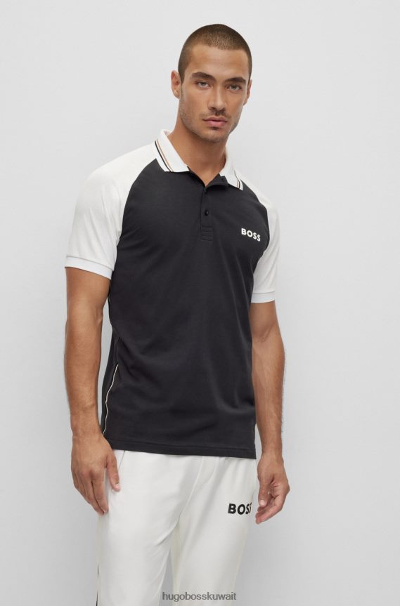 4TFNJN3502 أسود Hugo Boss قميص بولو بقصة ضيقة وألوان متعددة من تصميم x Matteo Berrettini