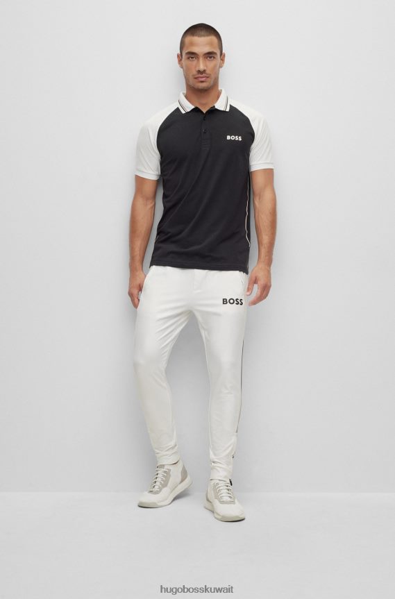 4TFNJN3502 أسود Hugo Boss قميص بولو بقصة ضيقة وألوان متعددة من تصميم x Matteo Berrettini