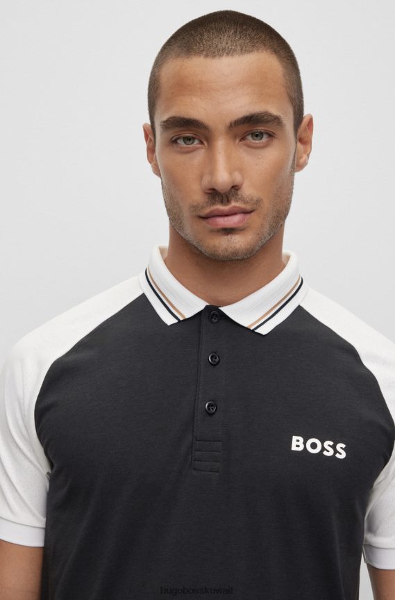 4TFNJN3502 أسود Hugo Boss قميص بولو بقصة ضيقة وألوان متعددة من تصميم x Matteo Berrettini