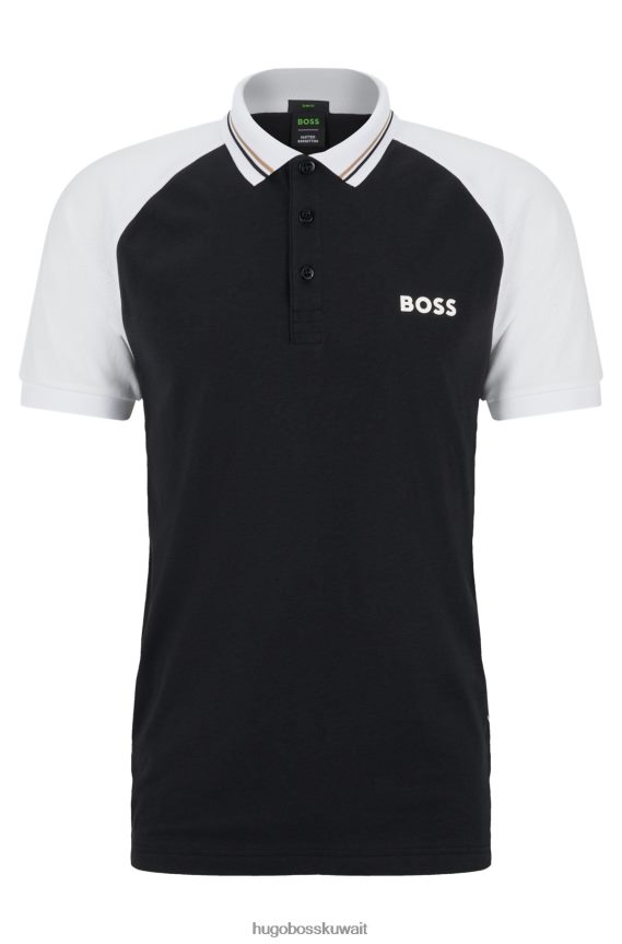4TFNJN3502 أسود Hugo Boss قميص بولو بقصة ضيقة وألوان متعددة من تصميم x Matteo Berrettini