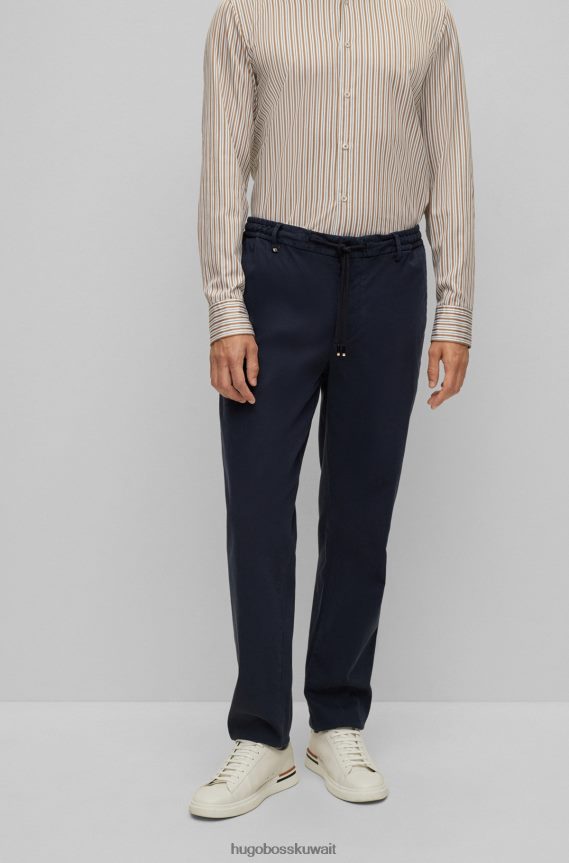 4TFNJN3503 أزرق غامق Hugo Boss بنطلون أزرق داكن بقصة ضيقة مصنوع من مزيج القطن المنظم هوغو