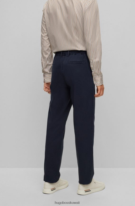 4TFNJN3503 أزرق غامق Hugo Boss بنطلون أزرق داكن بقصة ضيقة مصنوع من مزيج القطن المنظم هوغو