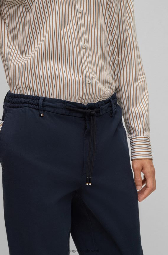4TFNJN3503 أزرق غامق Hugo Boss بنطلون أزرق داكن بقصة ضيقة مصنوع من مزيج القطن المنظم هوغو