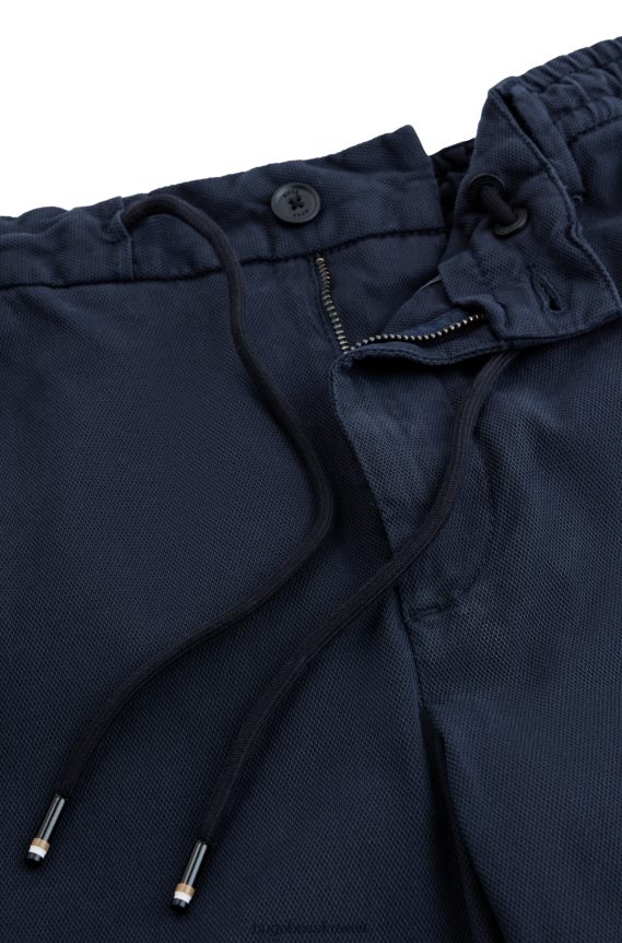 4TFNJN3503 أزرق غامق Hugo Boss بنطلون أزرق داكن بقصة ضيقة مصنوع من مزيج القطن المنظم هوغو