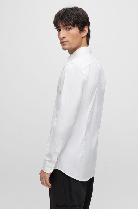 4TFNJN3506 أبيض Hugo Boss قميص Hugo الأبيض النحيف من قماش البوبلين المصنوع من مزيج القطن