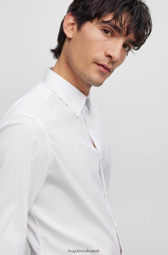 4TFNJN3506 أبيض Hugo Boss قميص Hugo الأبيض النحيف من قماش البوبلين المصنوع من مزيج القطن